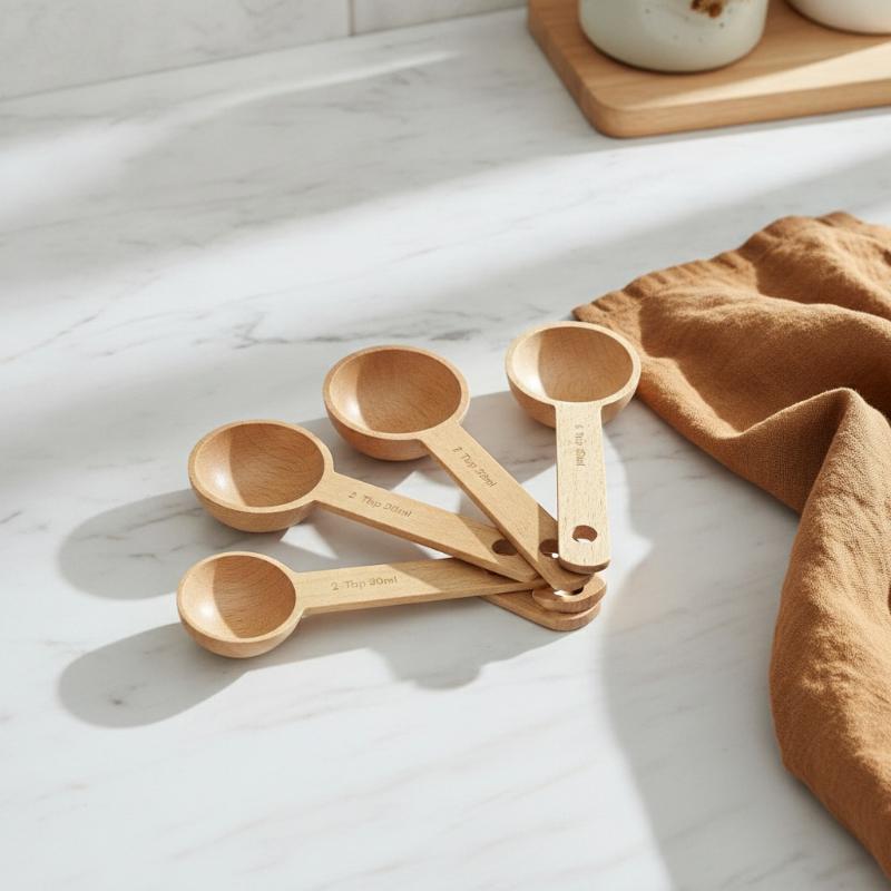 Kitchen Gadgets To Gift - 나무 계량 스푼 7.5-45ML 휴대용 너도밤나무