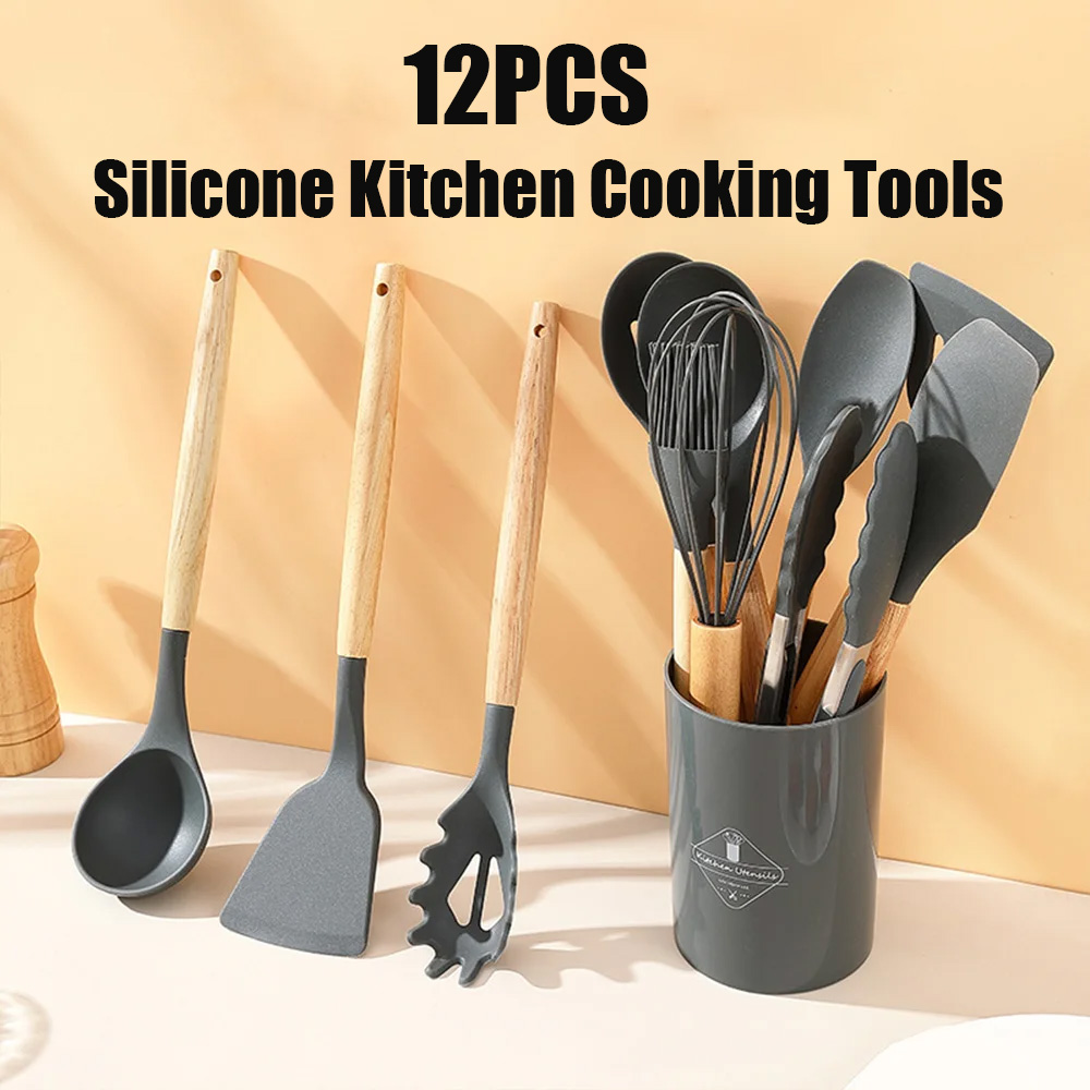 Silicone Spatula Set - 12PCS 실리콘 주방 도구 논스틱 나무
