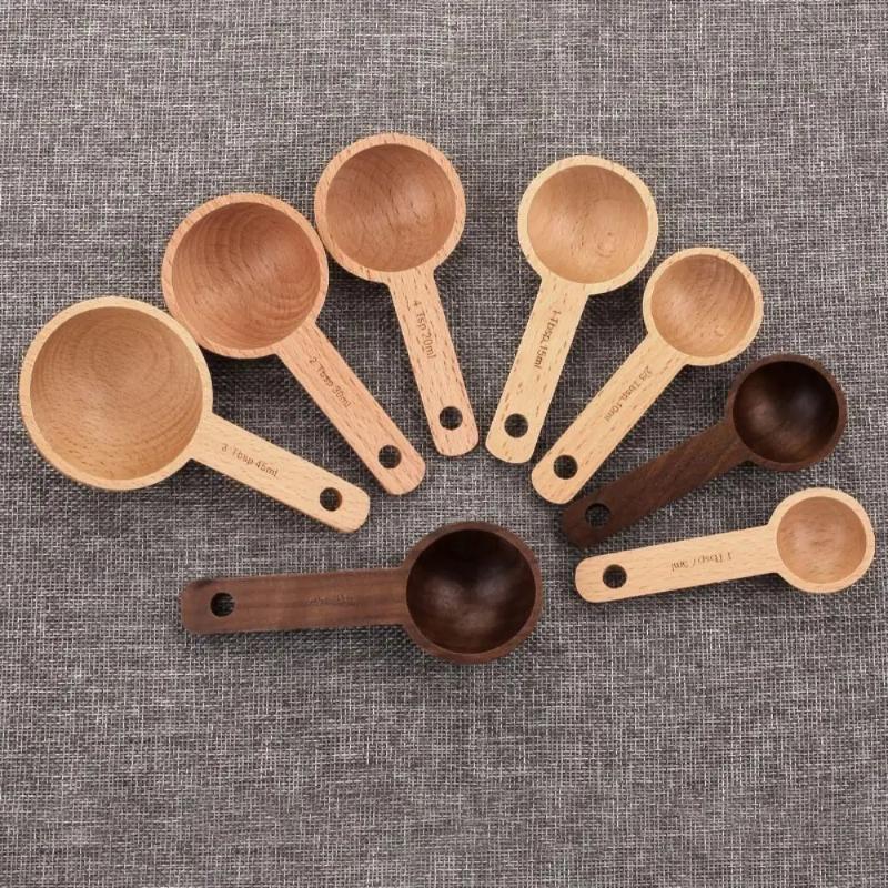 나무 계량 스푼 7.5-45ML 휴대용 너도밤나무 호두 - Kitchen Gadgets To Gift 리뷰 및 가격