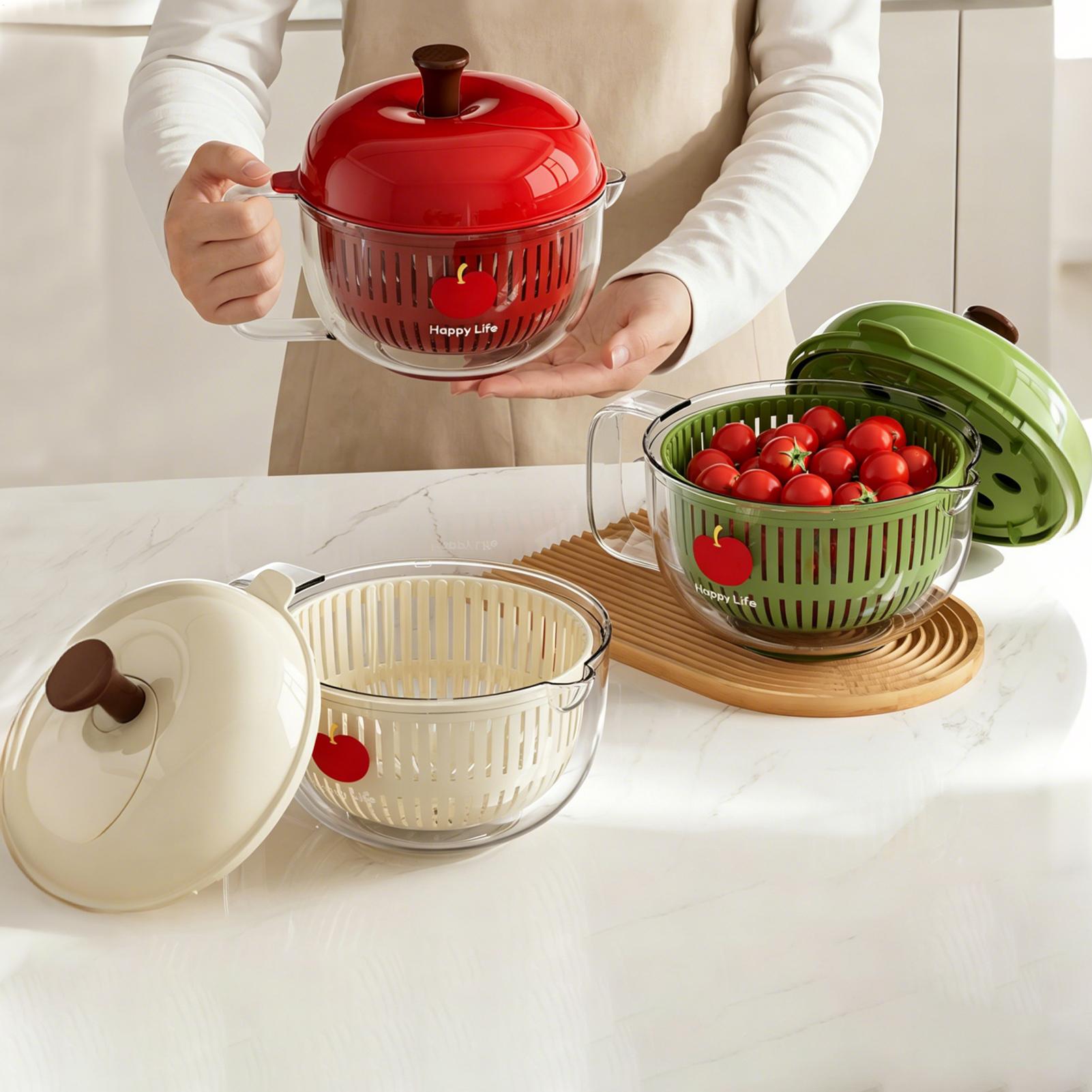 애플 디자인 야채 세척기, 이중 배수 바구니, 수동 샐 - Salad Spinner 리뷰 및 가격