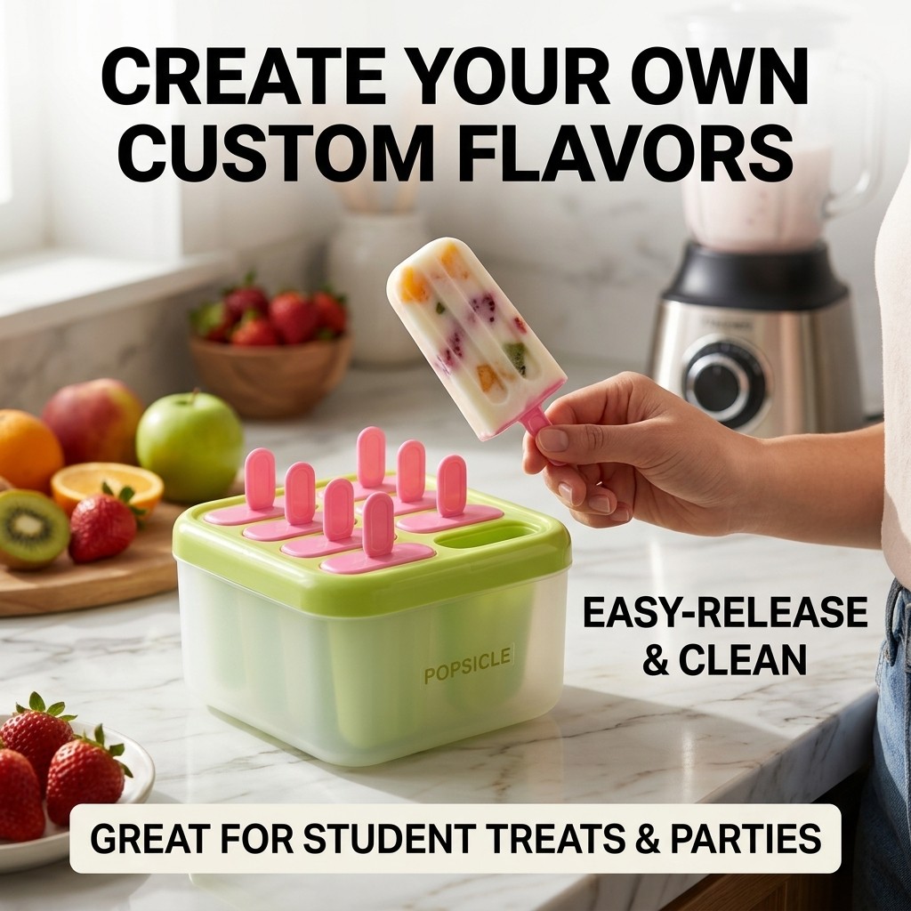 8칸 플라스틱 아이스바 몰드 재사용 가능한 아이스팝 메 - Kitchen Gadgets For Kids 리뷰 및 가격